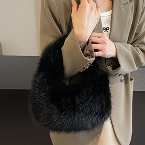 Elegant Black Faux Fur Small Women's Bag